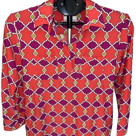 Jude Connally Jude Cloth Collared V-Neck Geometric Dress Coral Purple Size S - Picture 4 of 11